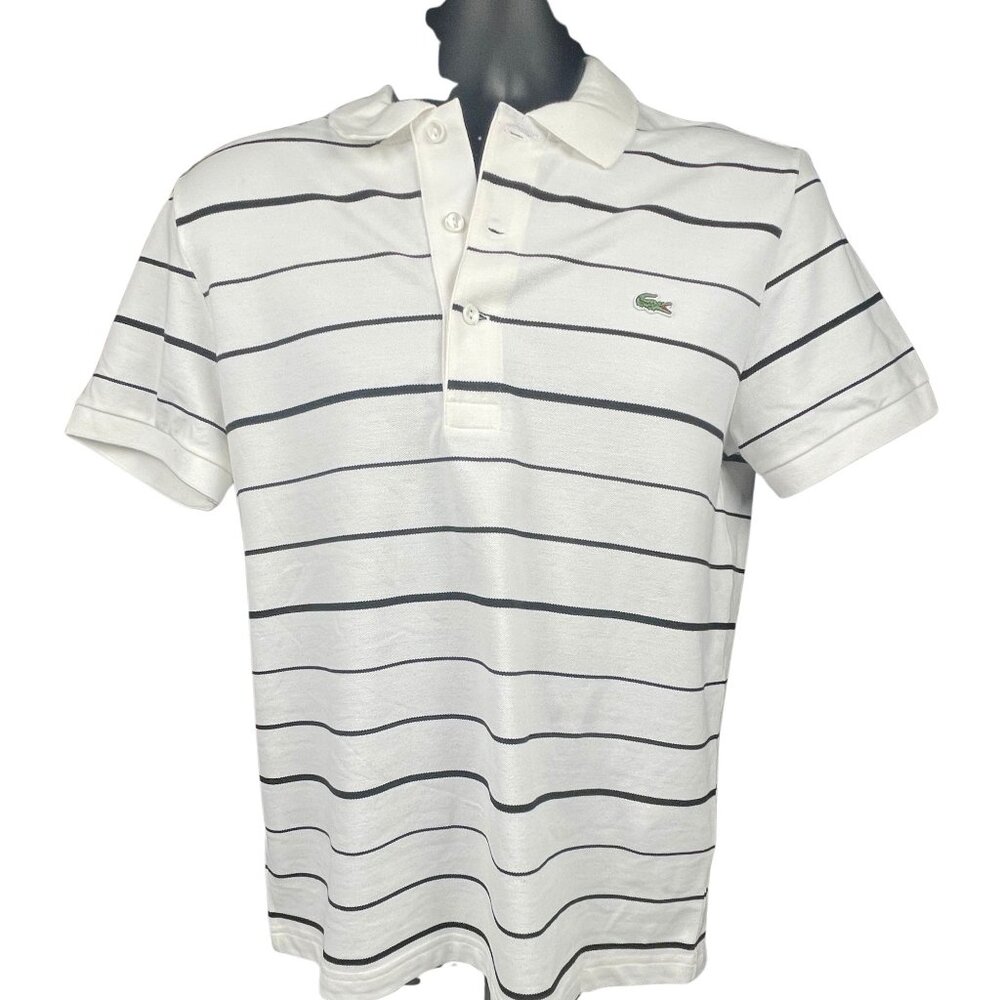 Lacoste Men's White Striped Short Sleeve Polo Shirt Size 7 (XL) New With Tags